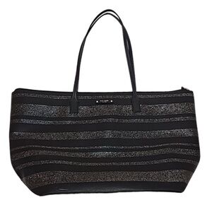 🍄 Kate Spade Black and Silver Striped Tote Bag